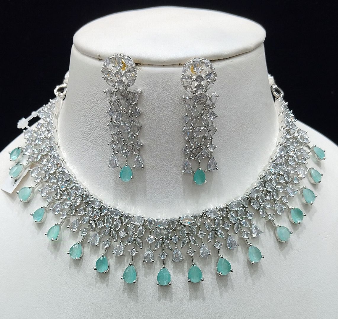 Pista Green Colour Silver Plating Necklace By Chokerset CSNAD788