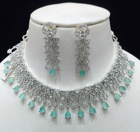 Pista Green Colour Silver Plating Necklace By Chokerset CSNAD788