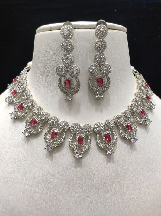 Ruby Colour Silver Plating Necklace By Chokerset CSNAD719