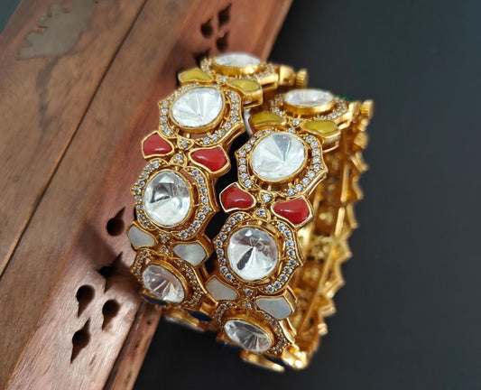 Fine Antique Polki Kundan Bangles By Chokerset Colour Gold, Plating Gold CSBG3356