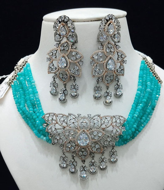 Pista Green Colour Silver Plating Necklace By Chokerset CSNAD794