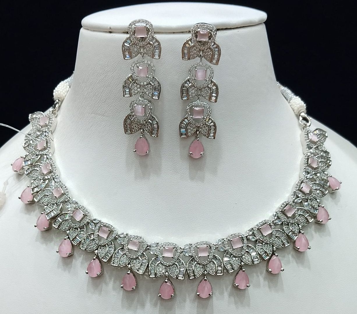 Zircon Necklace By Chokerset Colour Pink, Plating Silver CSNA4466