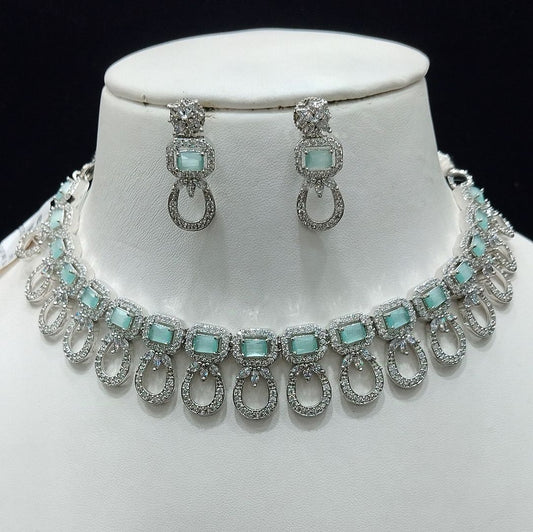 Pista Green Colour Silver Plating Necklace By Chokerset CSNAD792