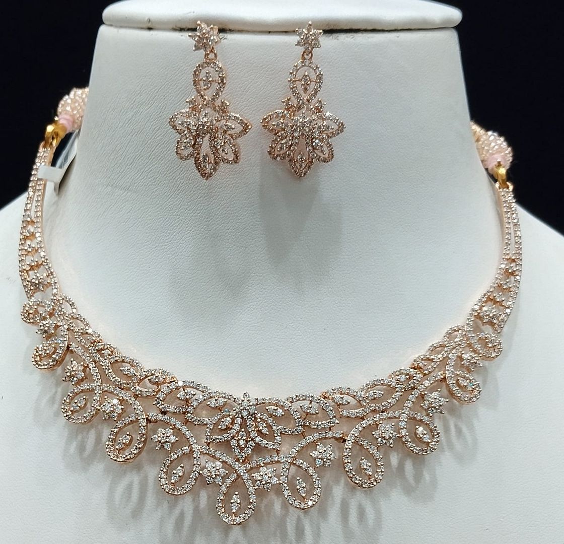 Zircon Necklace By Chokerset Colour Clear, Plating Rose Gold CSNA4438
