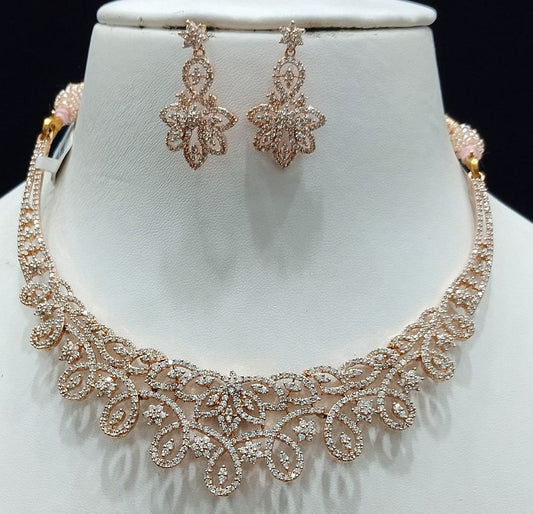 Zircon Necklace By Chokerset Colour Clear, Plating Rose Gold CSNA4438