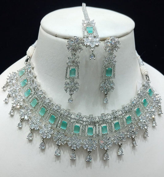 Pista Green Colour Silver Plating Necklace By Chokerset CSNAD789