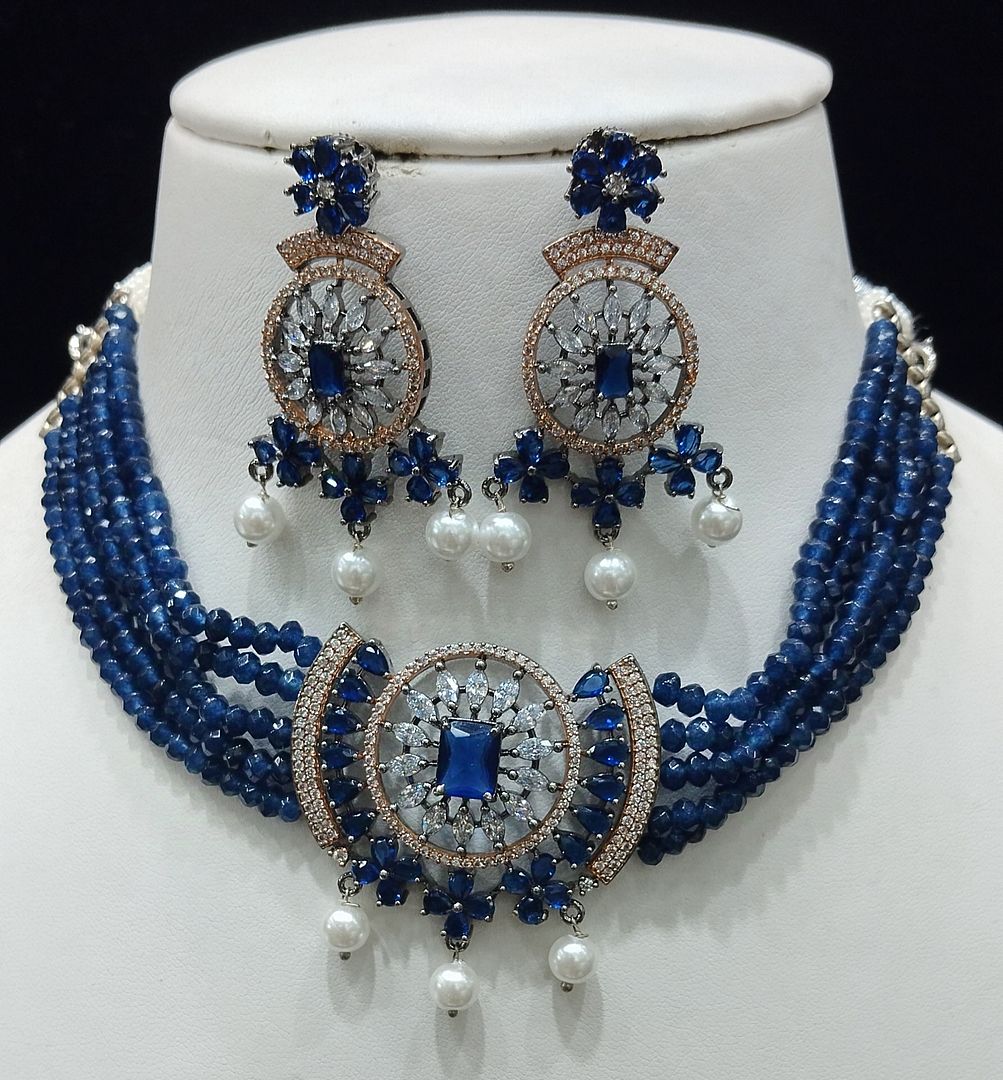 Blue Colour Silver Plating Necklace By Chokerset CSNAD773