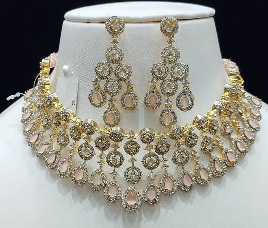 Zircon Necklace By Chokerset Colour Pink, Plating Gold CSNA4470