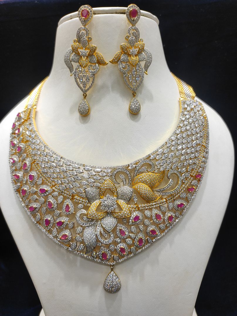 Ruby Colour Gold Plating Necklace By Chokerset CSNAD730