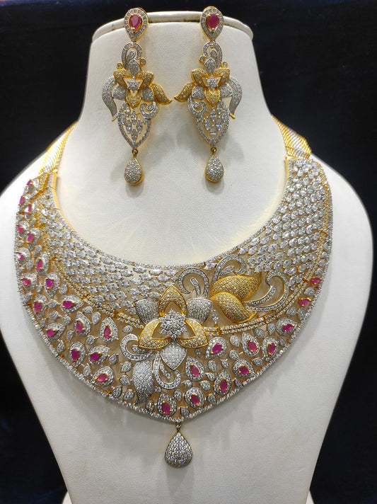 Ruby Colour Gold Plating Necklace By Chokerset CSNAD730