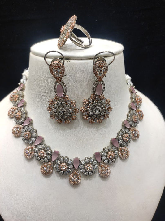 Pink Colour Silver Plating Necklace By Chokerset CSNAD707