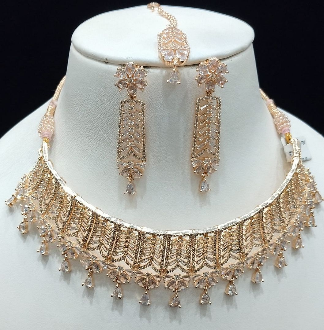 Zircon Necklace By Chokerset Colour Clear, Plating Rose Gold CSNA4440
