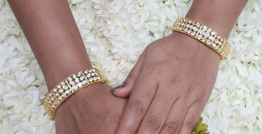 Fine Antique Polki Kundan Bangles By Chokerset Colour Gold, Plating Gold CSBG3357