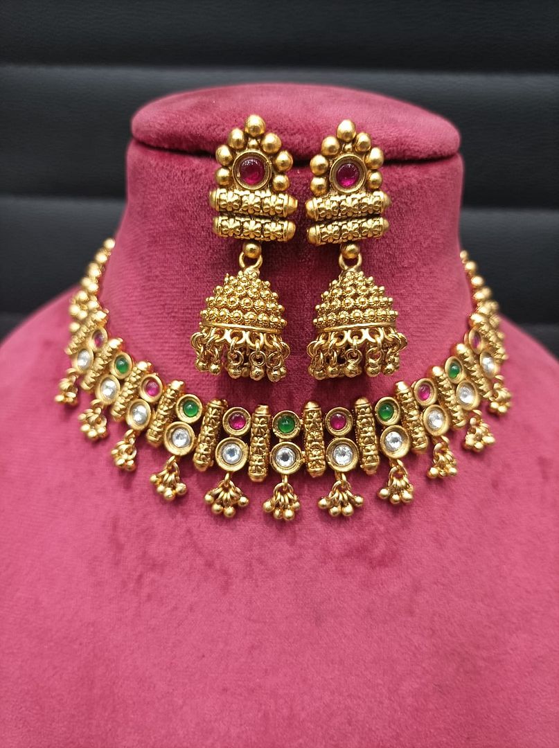 Polki Antique Necklace By Chokerset Colour Multi, Plating Gold CSKS4394