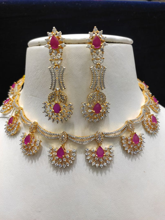 Ruby Colour Gold Plating Necklace By Chokerset CSNAD727