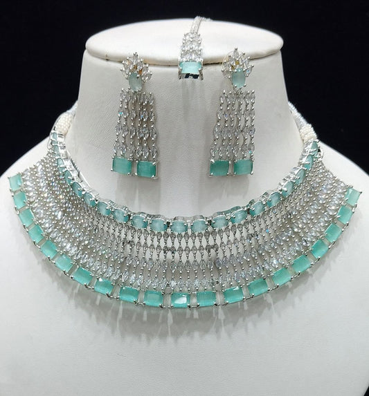 Pista Green Colour Silver Plating Necklace By Chokerset CSNAD795