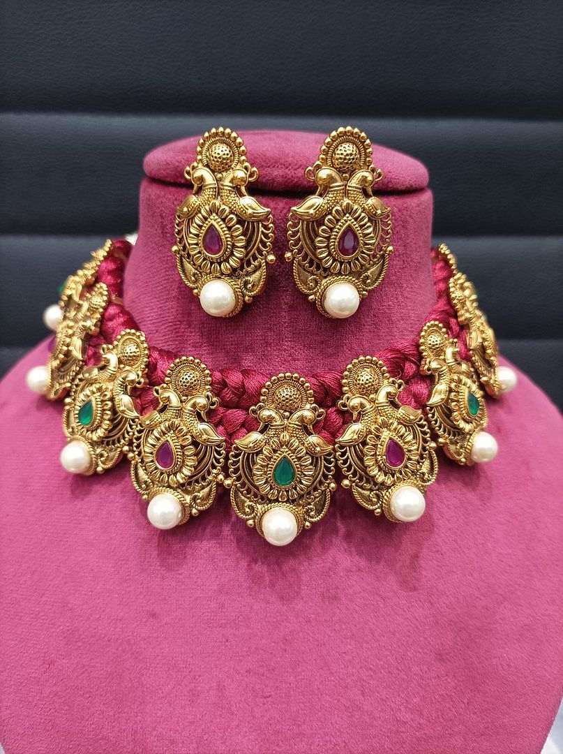 Polki Antique Necklace By Chokerset Colour Multi, Plating Gold CSKS4376