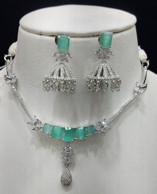 Pista Green Colour Silver Plating Necklace By Chokerset CSNAD785