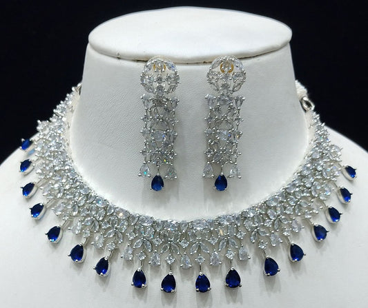 Blue Colour Silver Plating Necklace By Chokerset CSNAD776