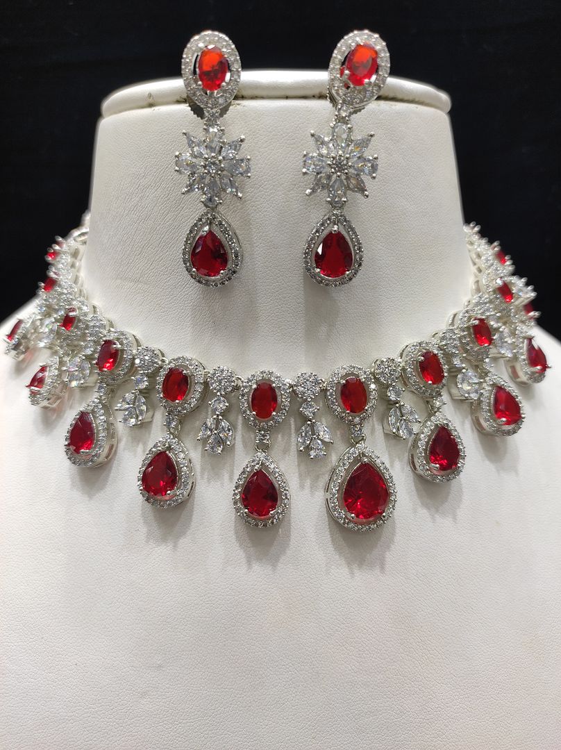Ruby Colour Silver Plating Necklace By Chokerset CSNAD711