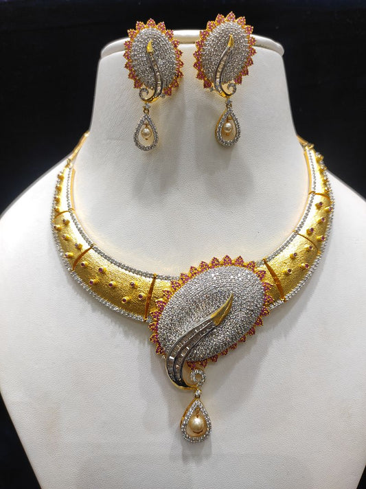 Ruby Colour Gold Plating Necklace By Chokerset CSNAD732