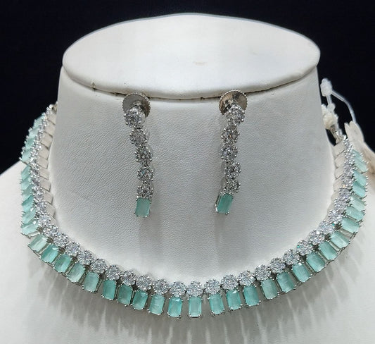 Pista Green Colour Silver Plating Necklace By Chokerset CSNAD786