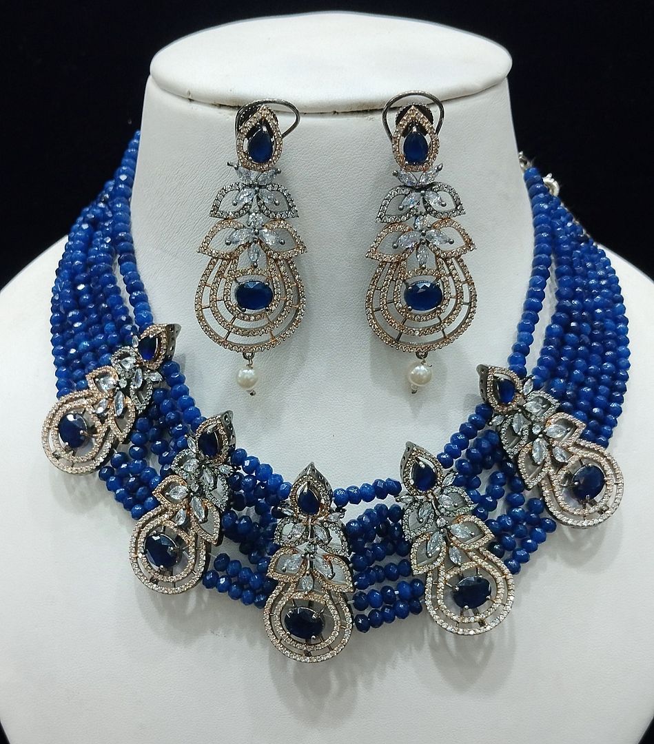 Blue Colour Silver Plating Necklace By Chokerset CSNAD780