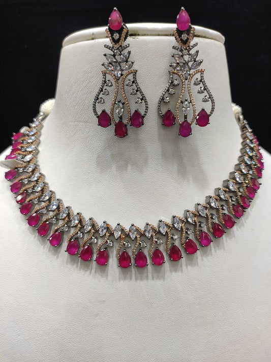 Ruby Colour Silver Plating Necklace By Chokerset CSNAD723