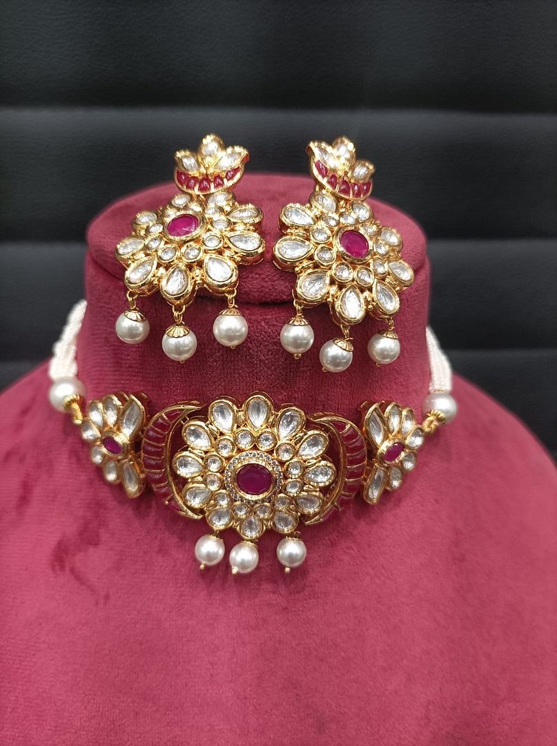 Kundan Necklace By Chokerset Colour Ruby, Plating Gold CSKS4362