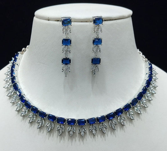 Blue Colour Silver Plating Necklace By Chokerset CSNAD775