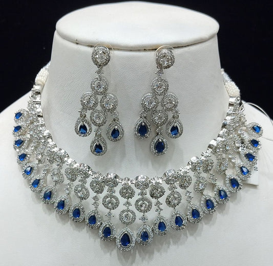 Blue Colour Silver Plating Necklace By Chokerset CSNAD778