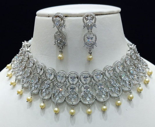 Silver Colour Silver Plating Necklace By Chokerset CSNAD760