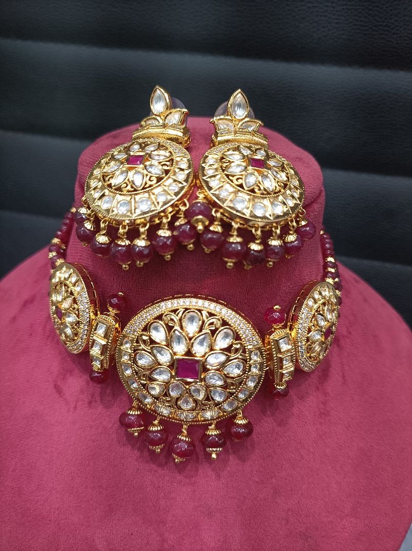 Kundan Necklace By Chokerset Colour Ruby, Plating Gold CSKS4369