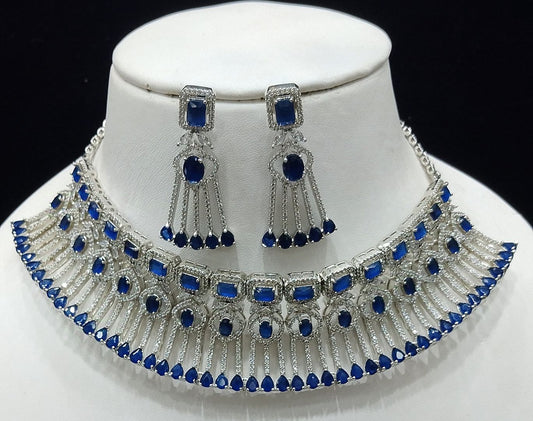 Blue Colour Silver Plating Necklace By Chokerset CSNAD779