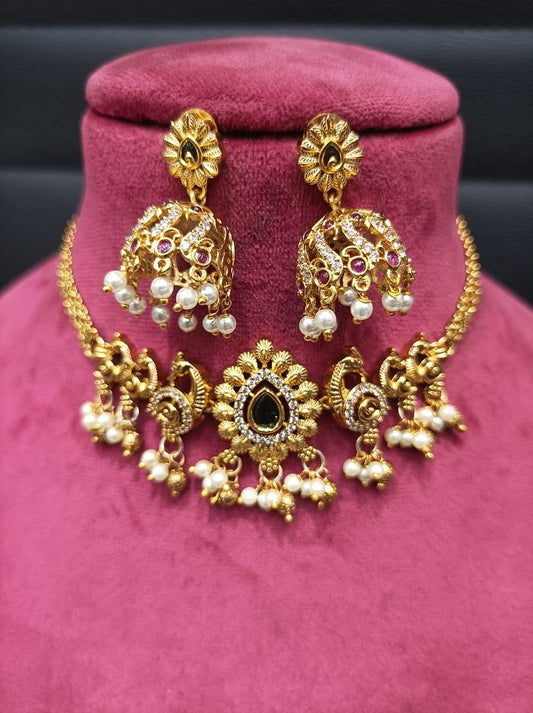 Polki Antique Necklace By Chokerset Colour Multi, Plating Gold CSKS4377