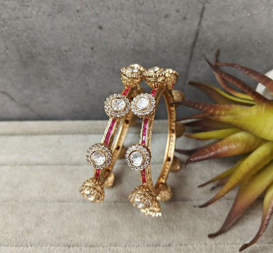 Fine Antique Polki Kundan Bangles By Chokerset Colour Gold, Plating Gold CSBG3355