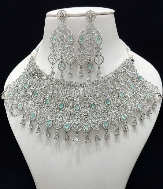 Pista Green Colour Silver Plating Necklace By Chokerset CSNAD796