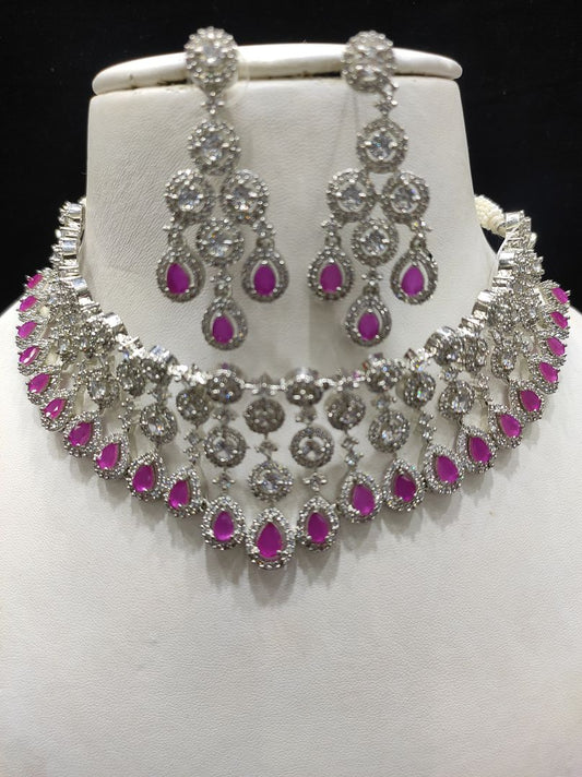 Ruby Colour Silver Plating Necklace By Chokerset CSNAD722