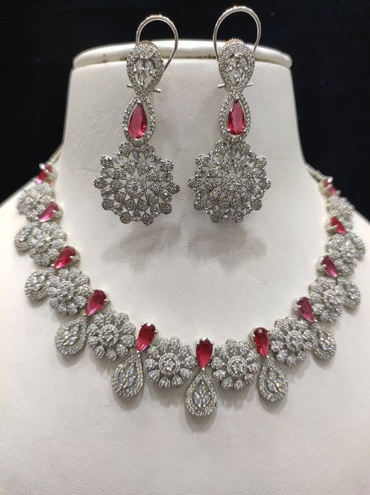 Ruby Colour Silver Plating Necklace By Chokerset CSNAD716