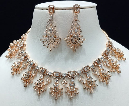 Zircon Necklace By Chokerset Colour Clear, Plating Rose Gold CSNA4439