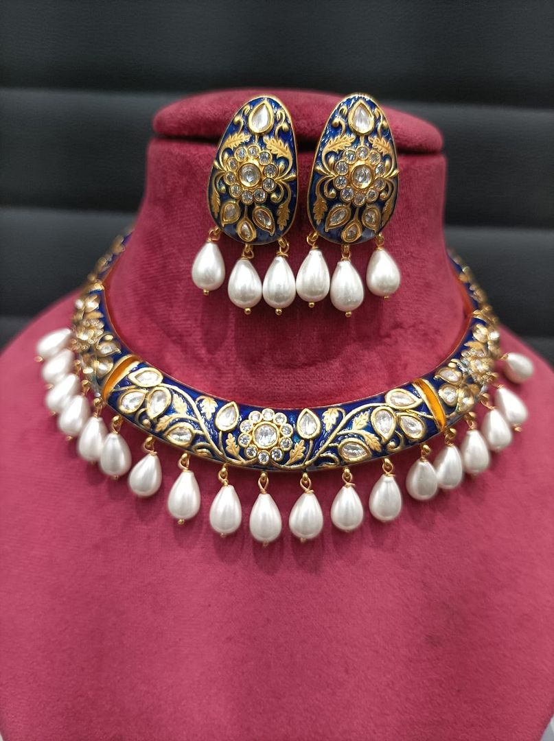 Kundan Necklace By Chokerset Colour Blue, Plating Gold CSKS4355