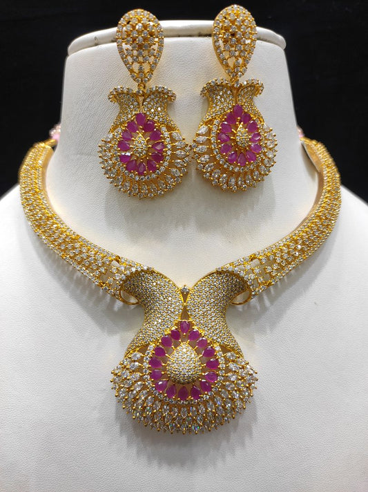 Ruby Colour Gold Plating Necklace By Chokerset CSNAD733
