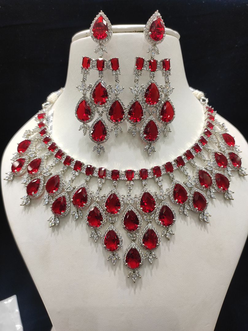 Ruby Colour Silver Plating Necklace By Chokerset CSNAD713