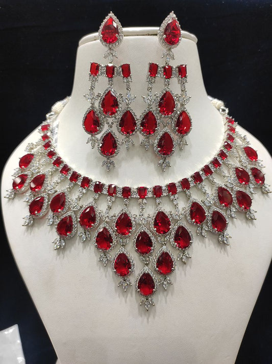 Ruby Colour Silver Plating Necklace By Chokerset CSNAD713