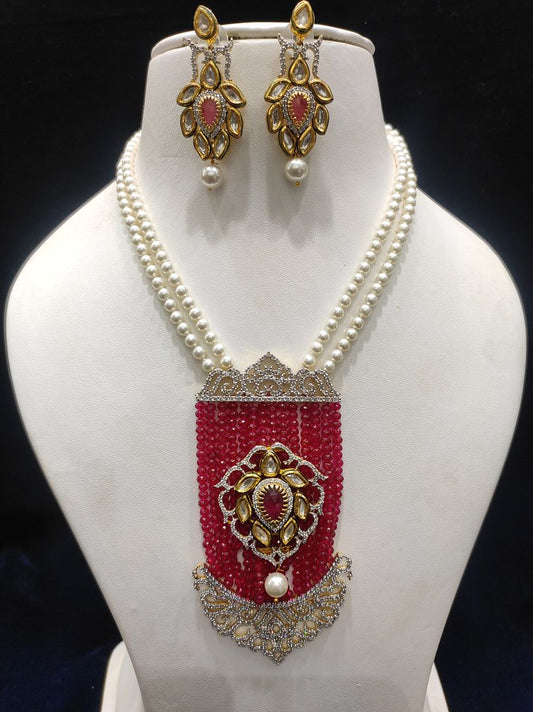 Ruby Colour Gold Plating Necklace By Chokerset CSNAD735
