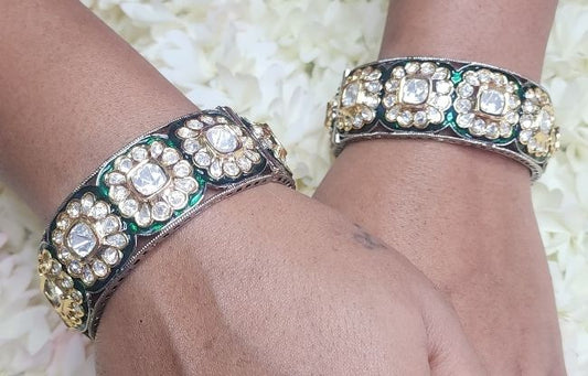 Fine Antique Polki Kundan Bangles By Chokerset Colour Gold, Plating Gold CSBG3362