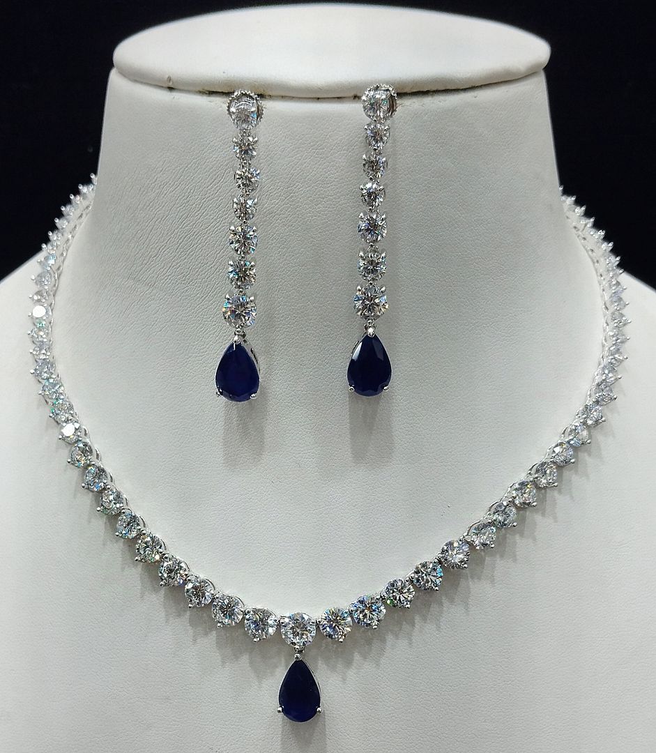 Blue Colour Silver Plating Necklace By Chokerset CSNAD777