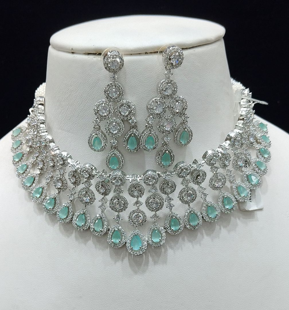 Pista Green Colour Silver Plating Necklace By Chokerset CSNAD791