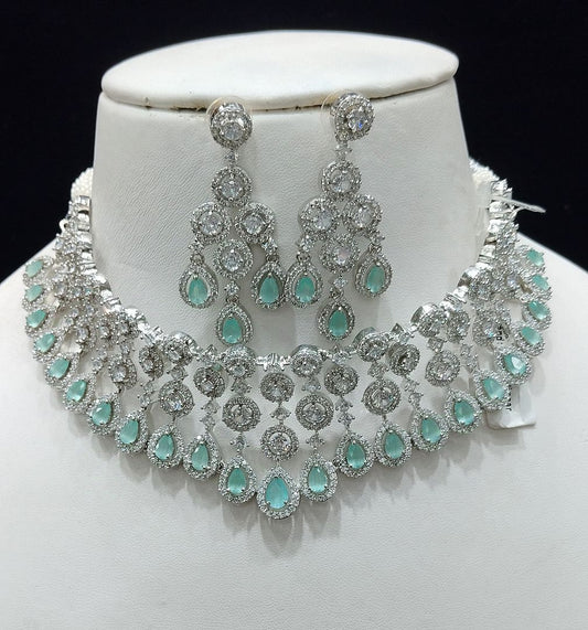 Pista Green Colour Silver Plating Necklace By Chokerset CSNAD791