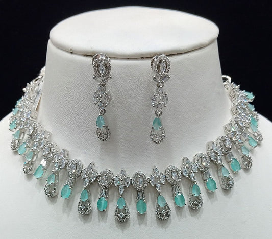 Pista Green Colour Silver Plating Necklace By Chokerset CSNAD787